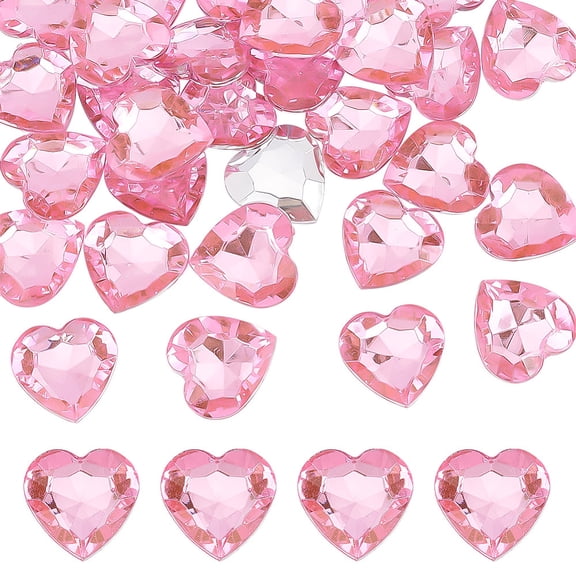 1 Box Acrylic Rhinestone Cabochons Pointed Back & Back Plated Heart Pink 25x24.5x7.5mm 30pcs/box