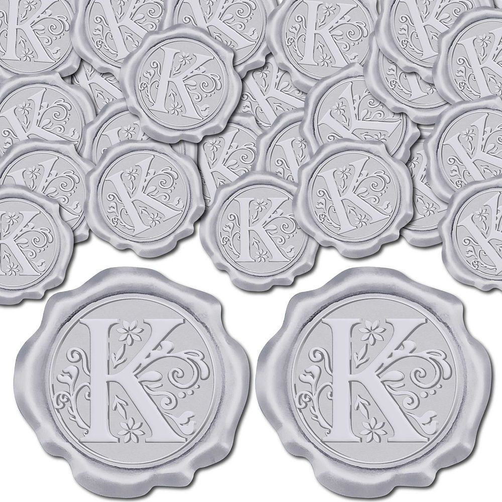 1 Box Adhesive Wax Seal Stickers Envelope Seal Decoration For Craft Scrapbook DIY Gift Silver Color Letter K 30mm 100pcs/box