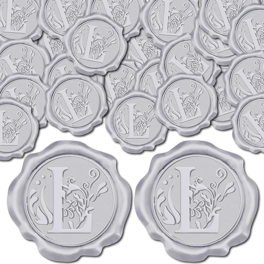1 Box Adhesive Wax Seal Stickers Envelope Seal Decoration For Craft Scrapbook DIY Gift Silver Color Letter L 30mm 100pcs/box