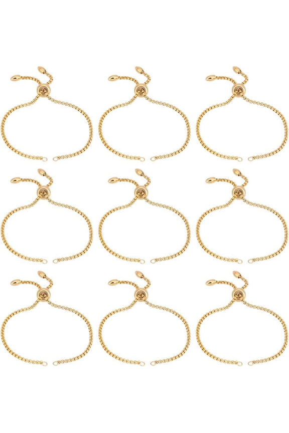 1 Box Adjustable 304 Stainless Steel Slider Bracelets Making Bolo Bracelets Golden Single Chain Length: about 11cm 10pcs