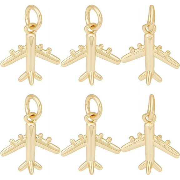 1 Box Airplane Charms 18K Gold Plated Cubic Zirconia Plane Airplanes Flight Aircraft Airline Transport Aqua