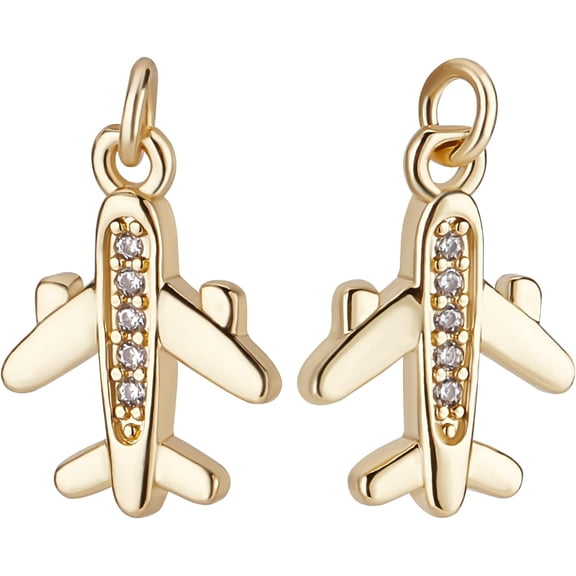 1 Box Airplane Charms 18K Gold Plated Cubic Zirconia Plane Airplanes Flight Aircraft Airline TransportPale Green