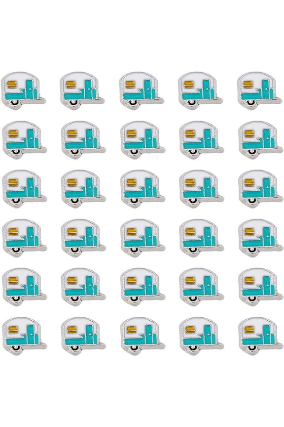1 Box Alloy Enamel Cabochons Fit Floating Locket Charms Camping Van/Caravan Shape Platinum 7.5x8.5x2mm 50pcs/box handmade