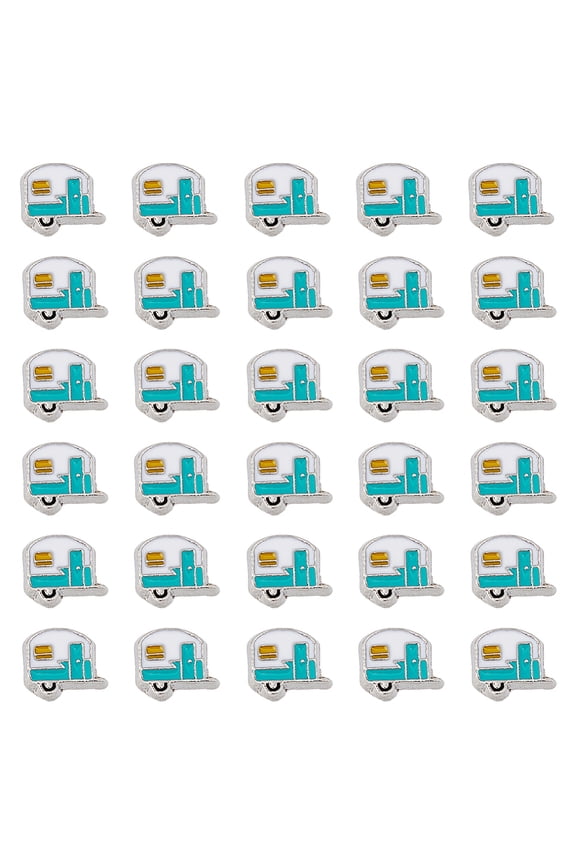1 Box Alloy Enamel Cabochons Fit Floating Locket Charms Camping Van/Caravan Shape Platinum 7.5x8.5x2mm 50pcs/box
