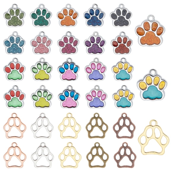 1 Box Animal Cat Dog Paw Print Charms 80pcs 20 Styles Glitter Footprint Hollow Paw Enamel Charms Pendants Bear Puppy Prints Charms Beads for Bracelet Necklace Earring Keychain Jewellery Making