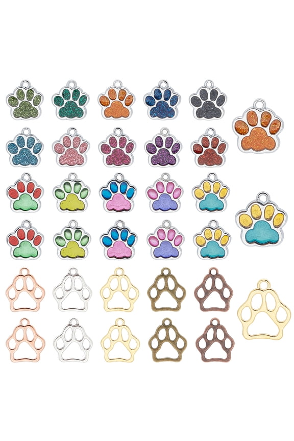 1 Box Animal Cat Dog Paw Print Charms 80pcs 20 Styles Glitter Footprint Hollow Paw Enamel Charms Pendants Bear Puppy Prints Charms Beads for Bracelet Necklace Earring Keychain Jewellery Making