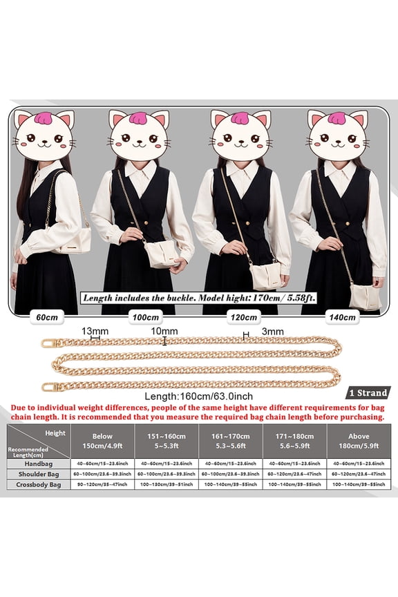 1 Box Bag Strap Chains Iron Curb Link Chains with Swivel Lobster Claw Clasps Golden 160x1cm 1strand/box