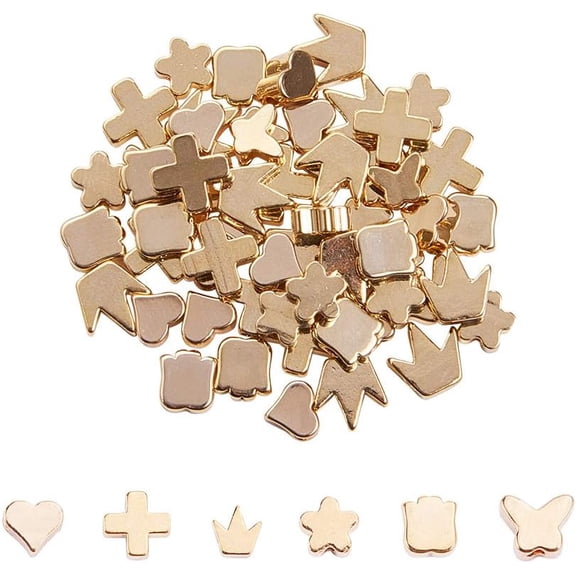 1 Box Brass Beads Mixed Shapes Golden Packaging Box: 5.4x5.3x2cm for DIY