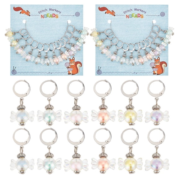 1 Box Candy Transparent Acrylic Pendant Stitch Markers Crochet Leverback Hoop Charms Locking Stitch Marker with Wine Glass Charm Ring Mixed