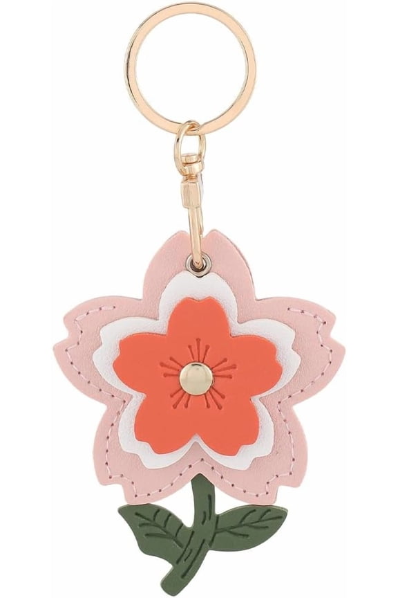 1 Box Case Keychain Flower Backpack Charm Cherry Blossom Red Pink Spring Nature Floral Alloy Split Ring Leather Keychain Holder Case for Key Tracker Bags Handbags Purses Luggage Gifts