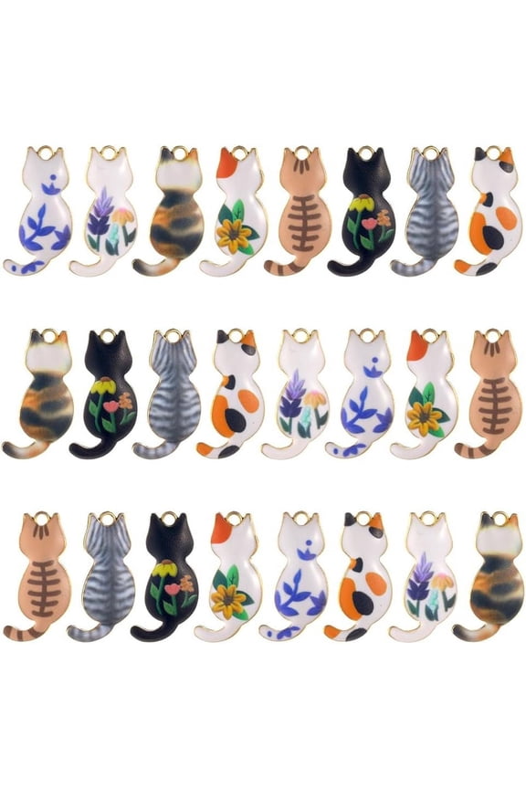 1 Box Cat Charms Bulk Pet Charms Kitty Charm Black Cat Kitten Animal Enamel Cartoon Cute Mini Pet Alloy Charms for Jewelry Making Charms Earrings Necklace Bracelets DIY Crafts Colorful