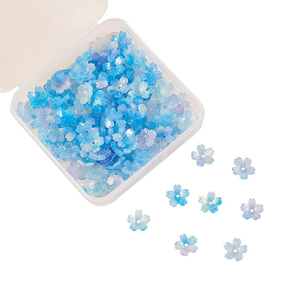 1 Box Cellulose Acetate(Resin) Bead Caps 5-Petal Sky Blue 10.5x11x4.5mm Hole: 1mm