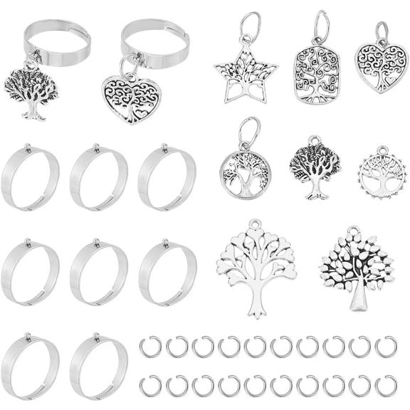 1 Box Charms Ring Stainless Steel Women's Ring Ring and Pendants Adjustable Rings with Heart Wave Moon Star Charms Golden Cuff Finger Ring Components for DIY Ring Jewelry Making
