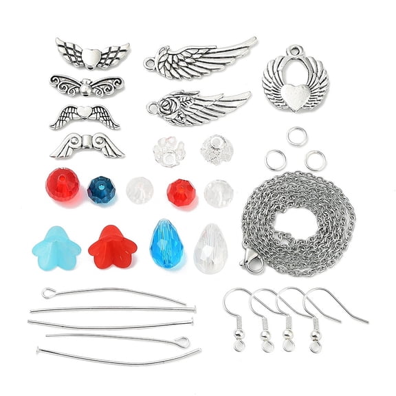 1 Box Christmas Bead Earring Making Kits - DIY Make 7 Pairs Angel Glass Bead Christmas Dangle Drop Earrings 3 Angel Wing Necklace for Earring Making