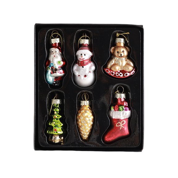 1 Box Christmas Ornaments Bear Santa Glass Painted Pendant Ornament For Indoor Outdoor Holiday Party Decorations