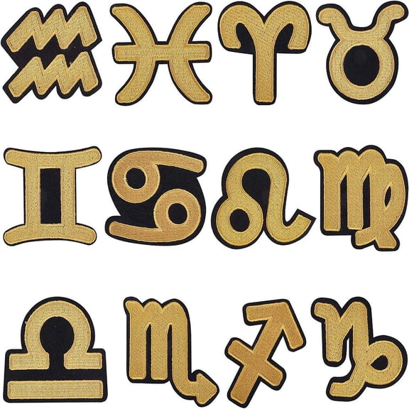 1 Box Computerized Embroidery Cloth Iron on/Sew on Patches Costume Accessories Appliques 12 Constellation Gold Gold 60~86x58~80mm 12pcs/box