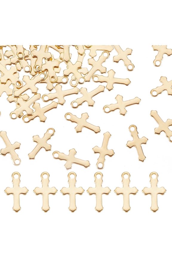 1 Box Cross Pendant Charms 18K Gold Plated Brass Tiny Cross Dangle Charms with Hole for DIY Necklace Bracelet Jewelry Making