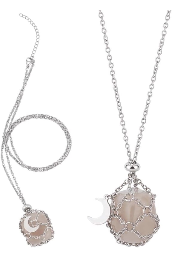 1 Box Crystal Holder Necklace 304 Stainless Steel Silver Adjustable Empty Stone Charm Necklace Cage for Jewelry Making DIY Pendant Gemstone Nuggets Birthday Valentine's Day Gifts 60cm