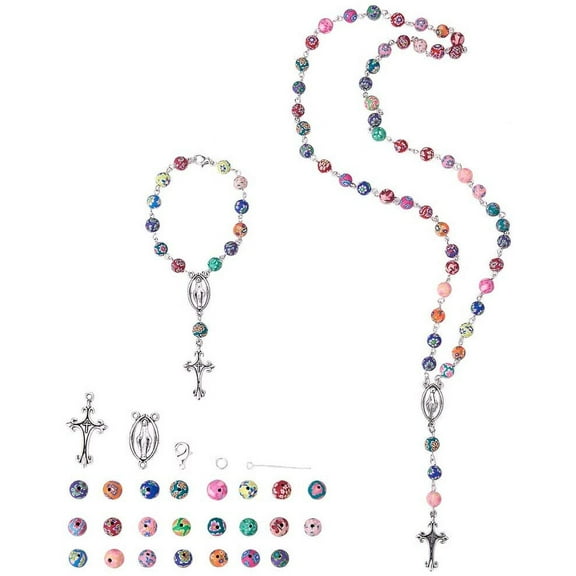 1 Box DIY 1 Set 8mm Polymer Clay Bead Rosary Necklace Bracelet Making Kit Alloy Jewelry Making Kit for Adults Beginners for DIY