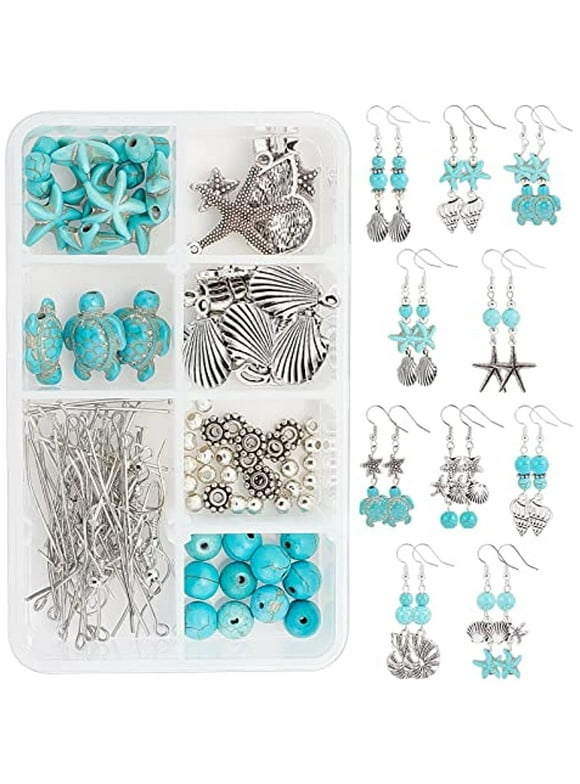 1Box DIY 10Pair Ocean Beach Theme Turquoise Earring Making Kit Starfish Crab Mermaid Jewelry Making Supplies Beading Starter Kits
