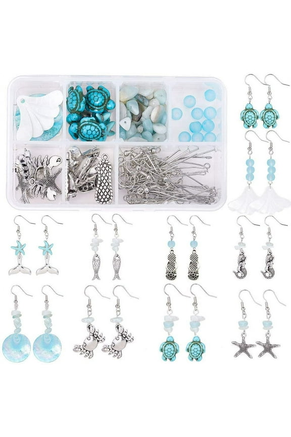 1 Box DIY 10 Pair Starfish Crab Mermaid Turquoise Earring Making Kit Jewelry Making Supplies Beading Starter Kits