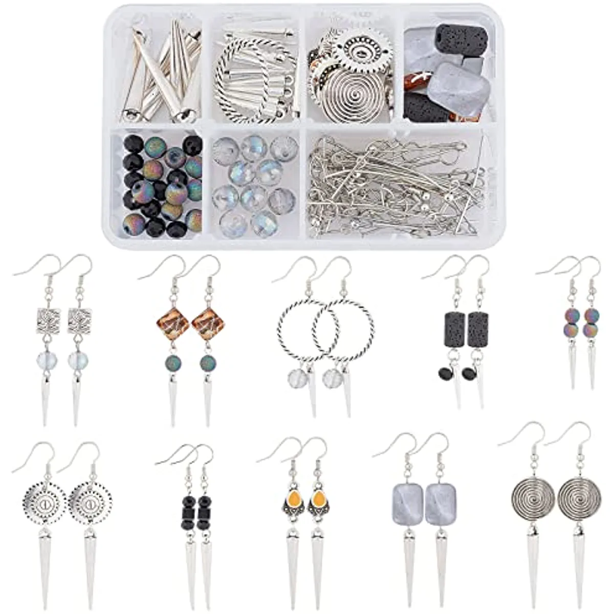 1 Box DIY 10 Pairs Bohemian Earring Making Kit Spike Dangle Earrings Tibetan Style Pendants Polished Jewelry Findings Set for Women DIY Earring Crafts Making - image 1 of 7