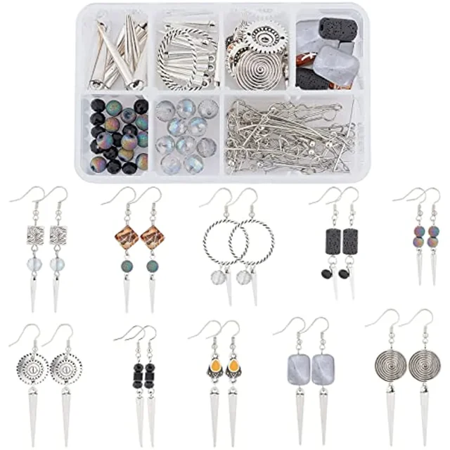 1 Box DIY 10 Pairs Bohemian Earring Making Kit Spike Dangle Earrings Tibetan Style Pendants Polished Jewelry Findings Set for Women DIY Earring Crafts Making