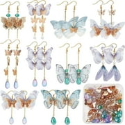NOBRAND 1 Box DIY 10 Pairs Butterfly Wing Charms Filigree Butterflies Charms Earring Making Starter Kits Fabric Insect Wings