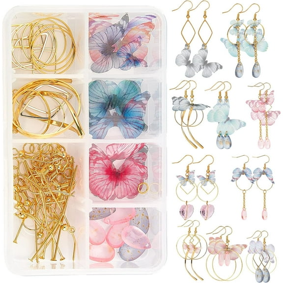 1 Box DIY 10 Pairs Fabric Butterfly Dangle Earring Making Kit Organza Wings Boho Lightweight Butterfly Charms Beads for Jewelry Making Kits Crafts Christmas Wedding Gift for DIY