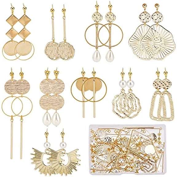 1 Box DIY 10 Pairs Flat Round Charms Geometry Earring Making Starter Kit Stamping Blanks Round Linking Charm Circle