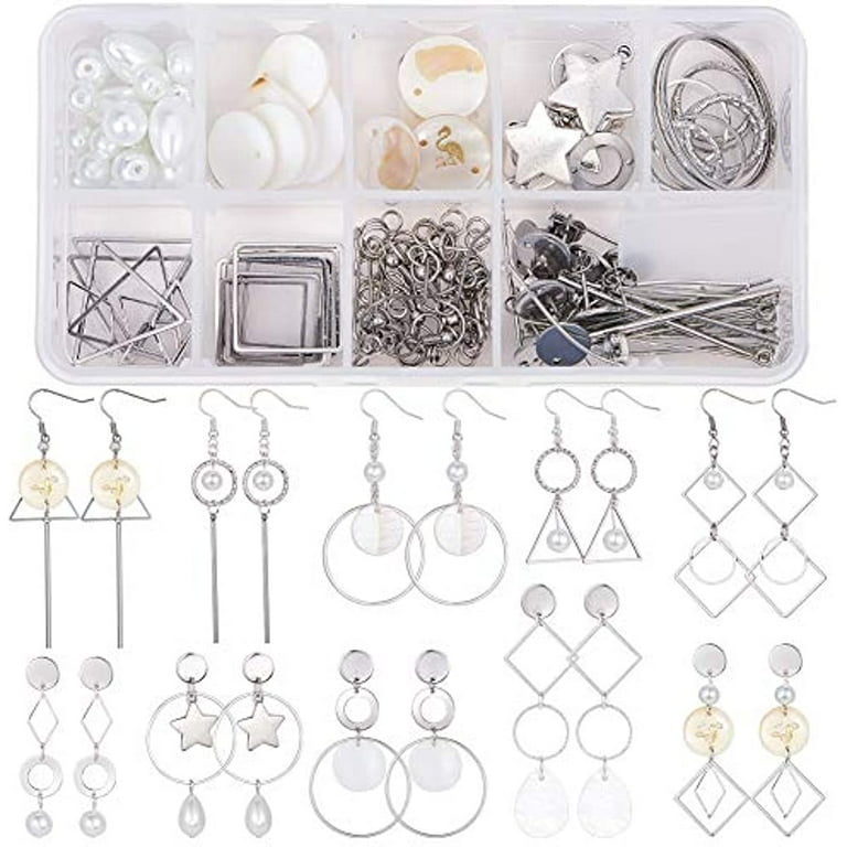 1 Box DIY 10 Pairs Geometric Hollow Earring Making Starter Kit Shell Ring  Round Square Star Triangle Charm Connector Earring Stud Hooks Jewelry  Making