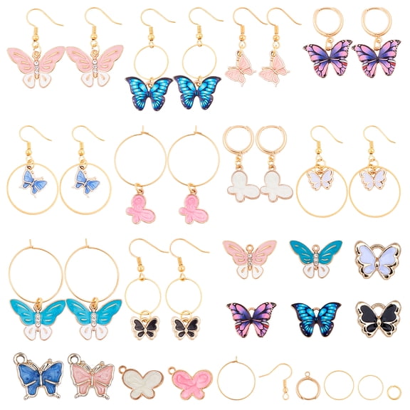 1 Box DIY 10 Pairs Gold Enamel Butterfly Dangle Earrings Jewelry Making Starter Kit with Instruction for Women Jewelry Making Supplies