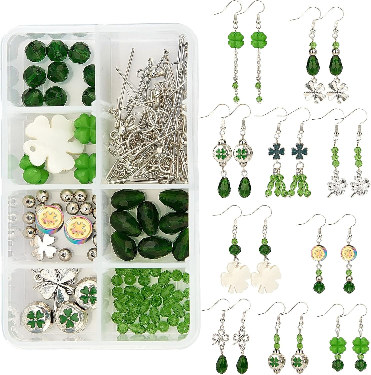 Beadthoven St. Patrick's Day Shamrock Beads - 100pcs Green Clover Spacers | 11mm Acrylic Pony Beads