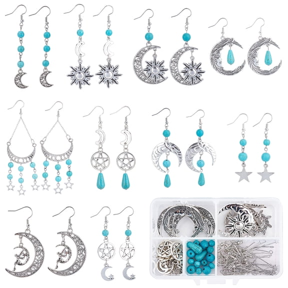 1 Box DIY 10 Pairs Style Sun Moon Star Charms Earring Making Kit Fairy Charm Moon Phase Charms for Jewelry Making
