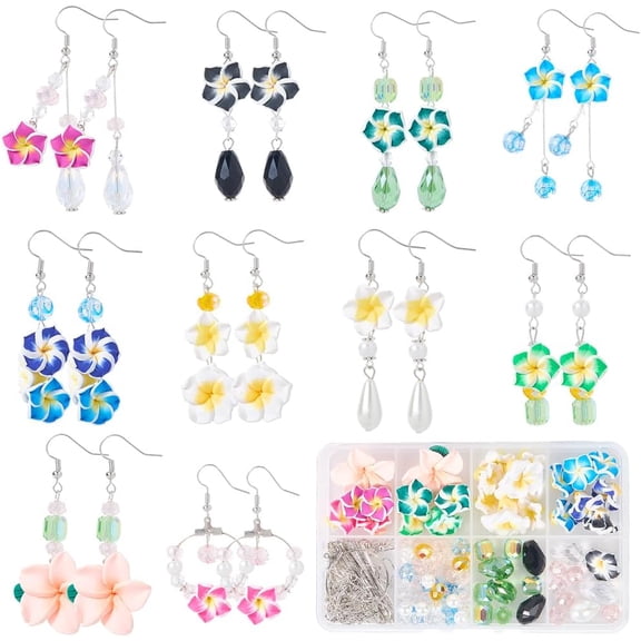 1 Box DIY 10 Pairs Summer Earring Kits Hawaiian Flower Earrings DIY for Women Polymer Clay Tropical Hawaiian Sea Beach Floral Dangle Earrings DIY for Starters Beginner Trendy Summer Vacation Parties