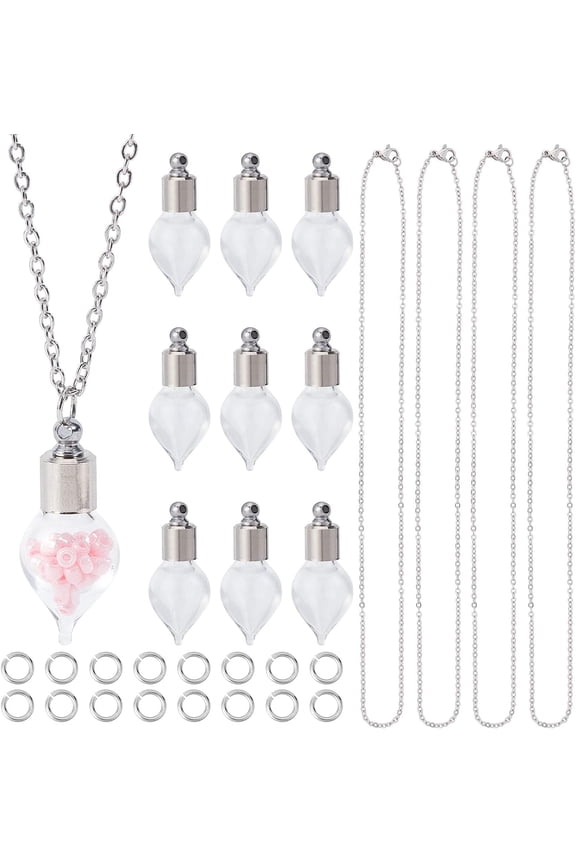 1 Box DIY 10 Set Glass Vial Necklace Making Kits 2.74mm Glass Memorial Stainless Steel Necklace Container for Jewelry Making DIY Necklaces Openable Memorial Keepsake Cremation Ashes Holders for DIY