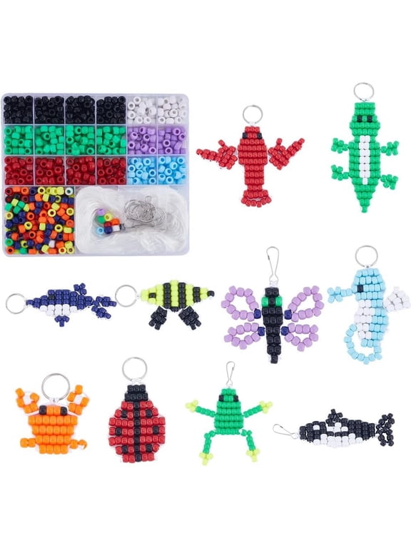 1 Box DIY 10 Sets Bead Animals Keychain Kit 8mm Large Hole Pony Beads Pets Animal Video Tutorials Red Green Gecko Lizard Beading Animal Bead Pet Key Chains Polyester Cord String