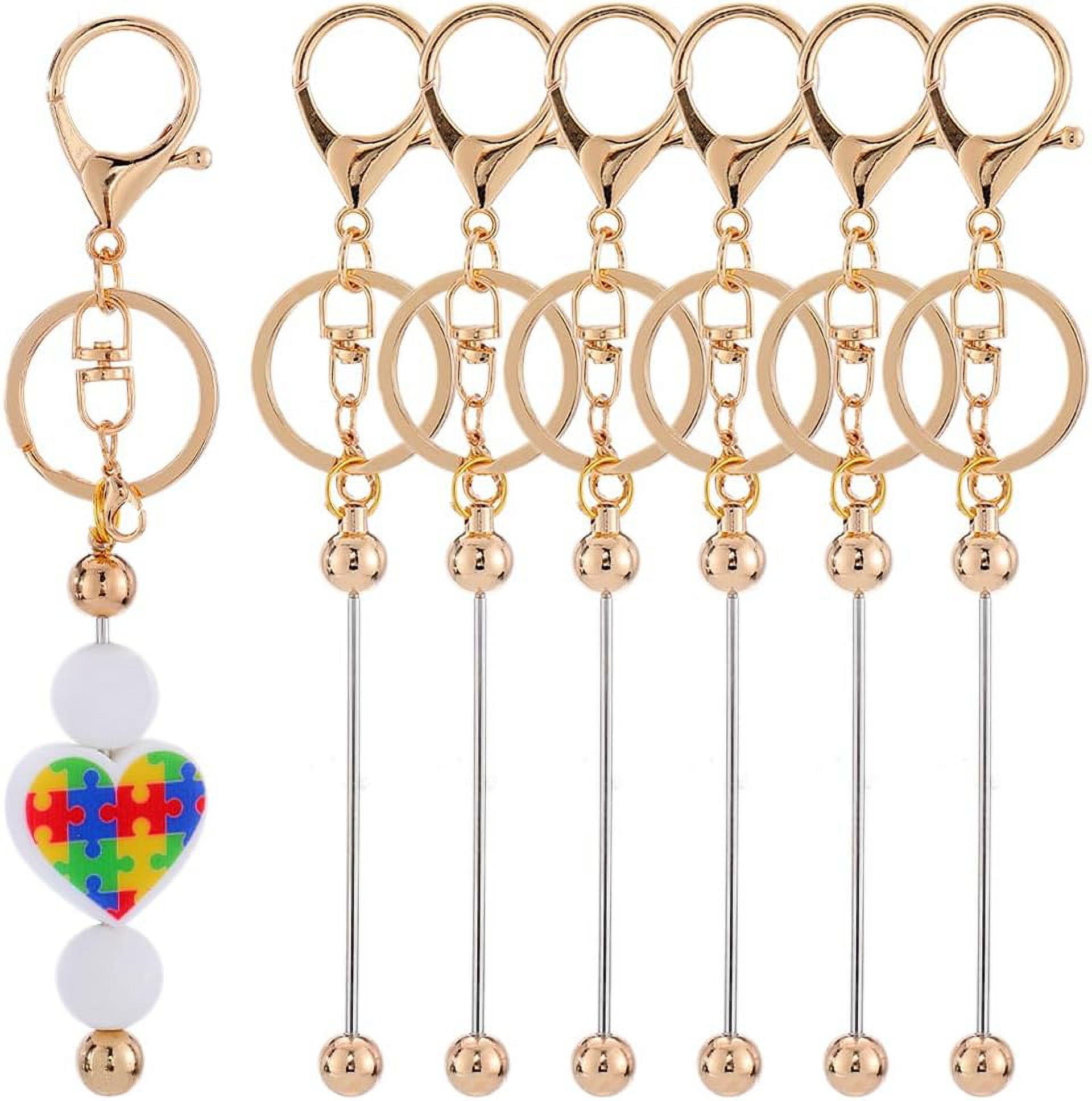 1 Box DIY 10 Sets Beaded Keychain Making Kit Beadable Keychain Bar Gold Keychain Bars Bulk Metal Bar Keychain Blanks Bead Keychains for Jewelry Making Charms Beading Key Chains Supplies Gold