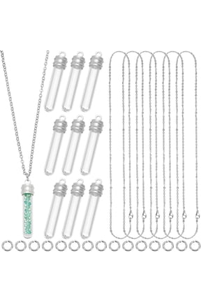 1 Box DIY 10 Sets Glass Vial Necklaces Bulk Wish Bottle Necklace Lucky Silver Transparent with Stainless Steel Chain Hanging Tube Empty Charm for Jewelry Making Handmade Crafts Christmas for diy