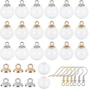 NOBRAND 1 Box DIY 20 Pairs 18mm Mini Empty Clear Glass Globe Bottle Wish Glass Ball 40Pcs Plastic Pendant Bails & Earring Hooks for DIY Charms Stud Earring Jewellery Making Silver & Golden