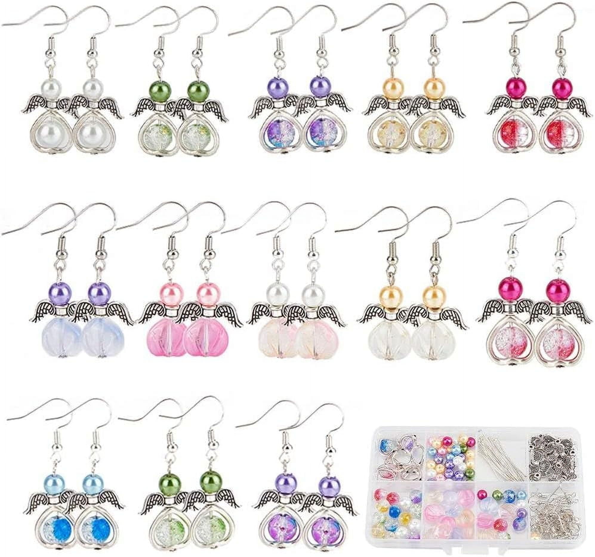 1 Box DIY 20 Pairs Guardian Angel Charms Christmas Beading Angel Beads Earrings Making Starter Kit Wing Bead Heart Frames Round Crackle Spacers for Jewelry Making Kits Women Craft