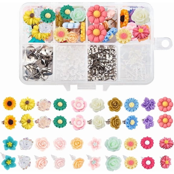 Cheriswelry 12Pcs Resin Flower Charms - Opaque Rose Bud Pendants With Alloy Leaf For Jewelry Making