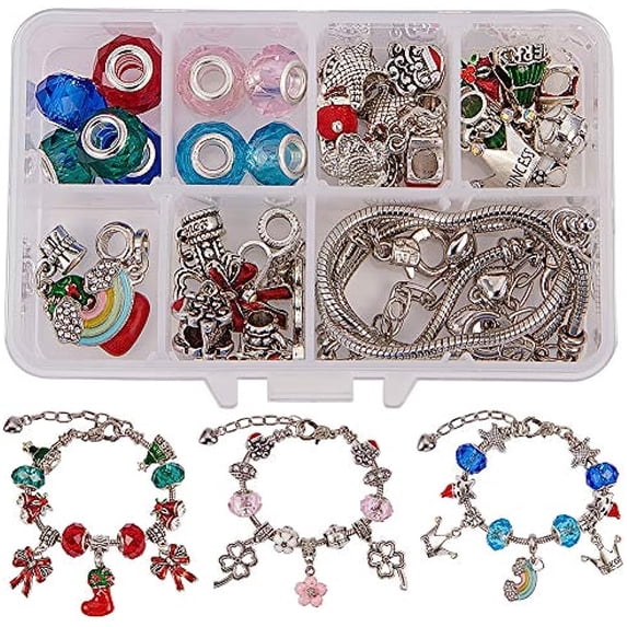 1 Box DIY 36PCS Charm Bracelet Making Kit Colorful Beads Silver Plated Snake Chain Jewelry Making Kit