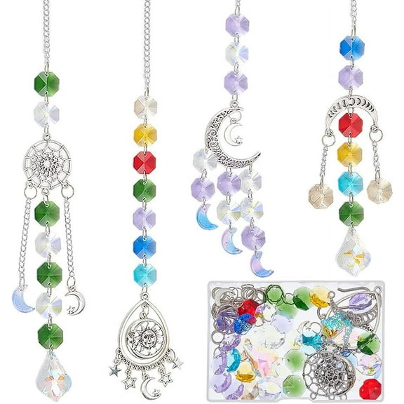 1 Box DIY 4 Sets Suncatcher Kits Star Moon Sun Catcher Hanging Sun Catches Glass Crystal Suncatchers Hanging Prism Suncatcher Rainbow Catcher for Adults Indoor Window Outdoor Garden Decor