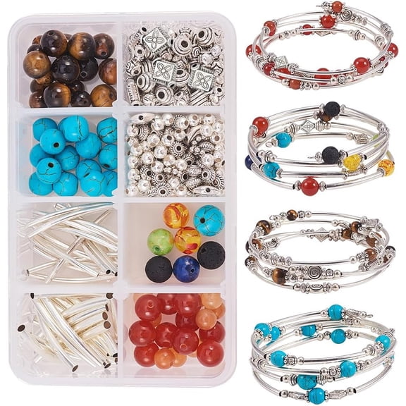1 Box DIY 4 Strand Gemstone Beaded Wrap Bangle Bracelet Making Kit 2.56inch(65mm) Jewelry Craft Supplies