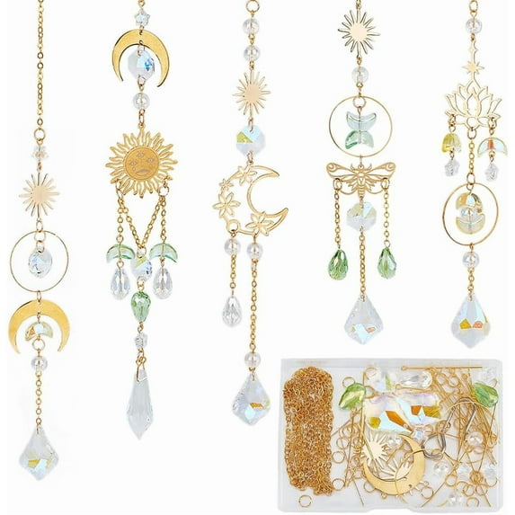 1 Box DIY 5 Sets Star Moon Suncatcher Kit Crystal Suncatchers Rainbow Catchers Lucky Tarot Glass Beaded Hanging Suncatchers Crystal Sun Catchers for Windows Indoor Outdoor Garden Decor