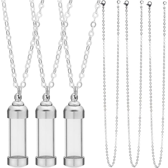 1 Box DIY 5 Sets Vial Necklace Making Kit Glass Vial Pendant Screw Bottle Caps Small Wish Bottles Hourglass Memorial Keepsake Cremation Ashes Holder Memory Container