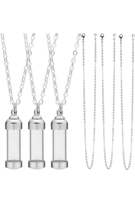 1 Box DIY 5 Sets Vial Necklace Making Kit Glass Vial Pendant Screw Bottle Caps Small Wish Bottles Hourglass Memorial Keepsake Cremation Ashes Holder Memory Container