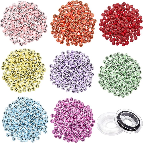 1 Box DIY 8 Colors Stretch Bracelet Making Kit for Kid Including Flat Round Opaque with Ename Acrylic Beads Elastic Thread Mixed Color Acrylic Beads: 7x4mm Hole: 1.5mm 240g