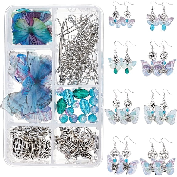 1 Box DIY 8 Pairs Butterfly Wing Earring Making Kits Knot Lotus Charms Butterfly Epoxy Resin Charms Pendants & Glass Beads with Jump Rings for Handmade Earrings Beginner Mixed Color DIY